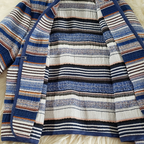 VGUC Karen Kane Pacific Sunrise Jacquard Tapestry Cropped Jacket Blue Size S - Picture 9 of 13